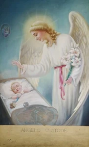 Disegno Bozzetto a tempera su cartoncino  Angelo Custode Guardian Angel - Picture 1 of 5