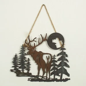 Stag Highlands Scene Metal Cut Out Rustic Design Christmas Decor Wall Hanging - Picture 1 of 2