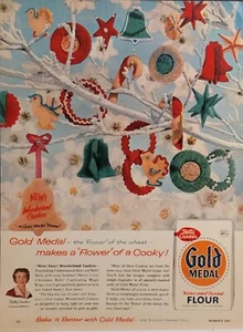 1963 Goldmedaille Betty Crocker Mehldruck Werbung Weihnachten Plätzchen Ornamente - Bild 1 von 1