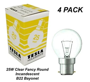 4 x 25W Clear Fancy Round Light Globes Bulbs Lamps Bayonet Cap B22 Warm White - Picture 1 of 3