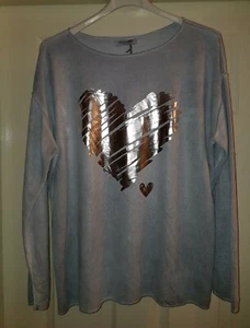 Ladies Blue & Silver Foil Heart Print Top Will Fit UK 10-14 - Picture 1 of 1