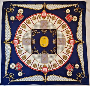 SCARF VINTAGE AUTHENTIC EQUESTRIAN ART STAGECOACH CARRIAGE BLUE 35" SQUARE - Picture 1 of 4