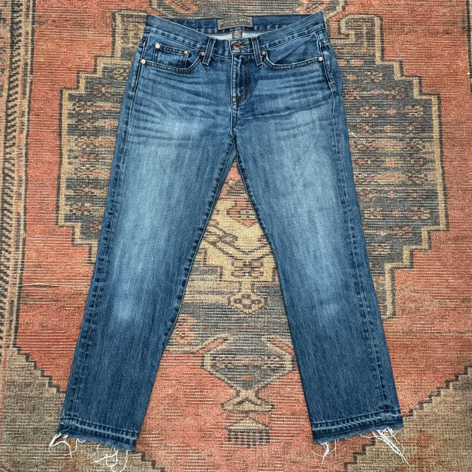 Pantalones de mezclilla para mujer Point Sur Denim Y2K azul deshilachado dobladillo pierna recta talla 26 Foto 1 de 4