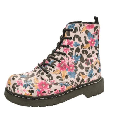 TUK Footwear Womens Floral Leopard Print Combat Boots Size 7 - Image 1 of 4