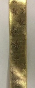 10yd Roll 'Shiny Gold Snowflake' Quality Fabric Wire Edge Ribbon 2.5in Wide - Picture 1 of 1