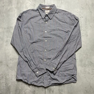 Vtg FOSSIL Shirt Mens Large Blue White Stripe CLASSIC FIT Casual Long Sleeve - Image 1 of 4