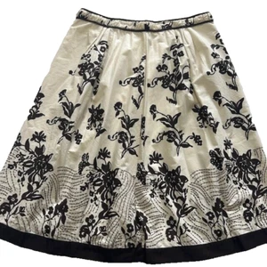 Charter Club Womens Skirt sz 14 Floral Cream and Brown Lined Summer Feminine - Picture 1 of 10