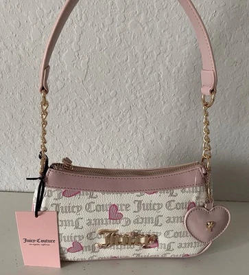 Juicy Couture I Heart Juicy Shoulder Bag Pecan White Gothic Pink With Charm NEW - Image 1 of 4