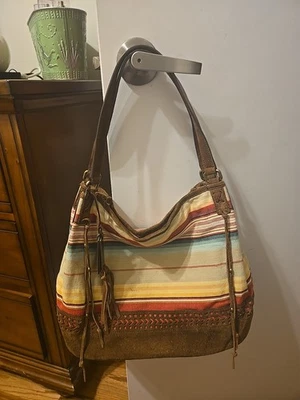Bolso de hombro vintage Lauren Ralph Lauren, cuero de gamuza y lona Foto 1 de 4