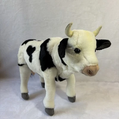 RARE Hansa Cow Plush Toy, Black/White 16" Long realistic stuffed animal - Image 1 of 4