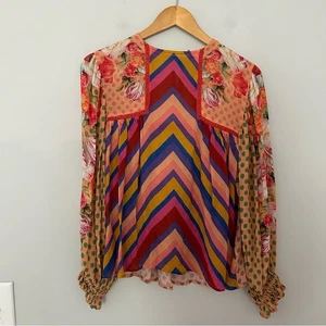Anthropologie Bl-nk Miranda Peasant Blouse Pink Floral Mixed Print - Picture 1 of 7