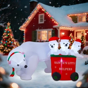 7 FT Christmas Inflatables Polar Bear with Santa Hat, Christmas Bear Blow up ... - Picture 1 of 8