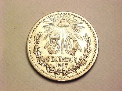 Mexico 1907 50 Centavos Silver Coin XF - Image 1 of 2