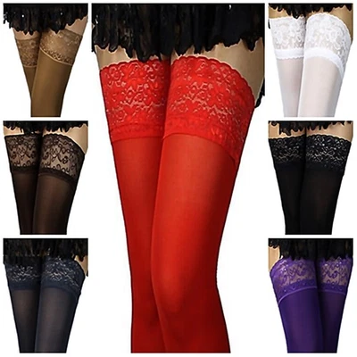 Halterlose Strümpfe mit Spitze viele Farben weiche Mikrofaser 80 den Gr 36-48 EU - Bild 1 von 3