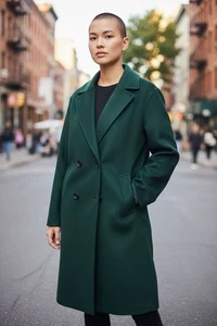 Abrigo largo verde mezcla de lana corte de moda clásico cuello solapa talla 38/M - Imagen 1 de 2