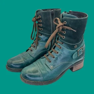 Taos Lace-Up Boots – Green Leather Comfort Style – Women’s 39 / 8.25 - Picture 1 of 8