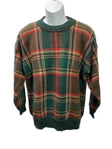 Vintage Gant Sweater Mens Large Green Red And Cream Plaid Crew Neck Pullover - Picture 1 of 2
