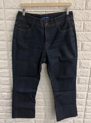 Pantalones de mezclilla para mujer Bandolinoblu talla 10 pierna recta lavado oscuro tiro alto dobladillo Foto 1 de 4