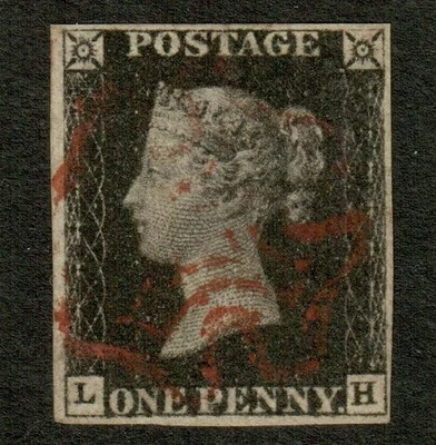 GB  QV 1840 Penny Black (LH) , 4 Margins, very Fine Used RED  Maltese Cross — 第 1/2 张图片