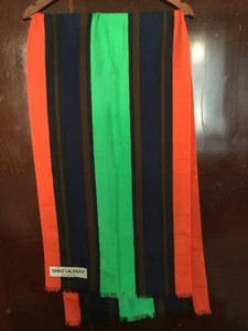 SAINT LAURENT Rive Gauche Silk Striped Scarf Rare Find Vintage 70s 62 x 18” - Picture 1 of 9