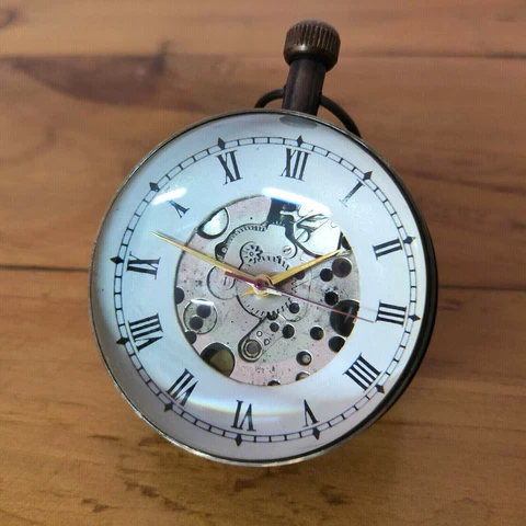 Antique Brass Ball Desk Clock Mechanical Table Top Paper Weight Decorative Cover