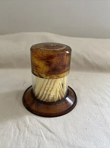 Vintage 1970er Jahre Cocktail Vorspeise Picks Hors d'Ouvre Behälter braungold cremefarben - Bild 1 von 4