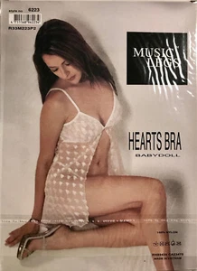 Music Legs White Hearts Bra Babydoll & Thong - One Size - Picture 1 of 2