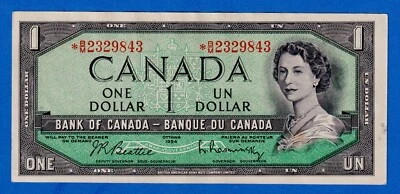 Canada $1 1954 BC-37bA-i / P-75b QE REPLACEMENT NOTE (Circulated) **B/M 2329843 - Image 1 of 3