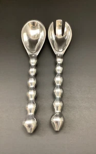 9" Gabel & Löffel Salat Servier Set Hostess abgeschrägte Griffe Metall Aluminium modern - Bild 1 von 10