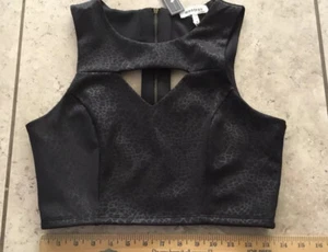 MONTEAU Womens Black Fitted Crop Top ~ Size M ~ New ~ Exposed Zipper - Picture 1 of 9