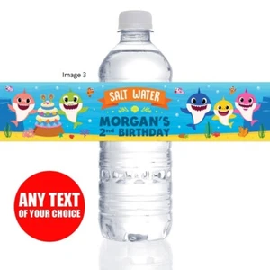 24.... Waterproof & Self Stick Personalized Baby Shark water bottle labels - Picture 1 of 3