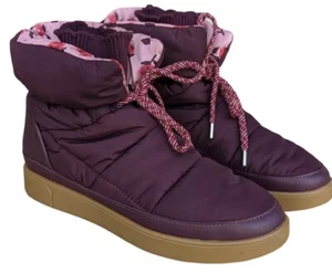 10 Kate Spade Roses NY Cocoon Puffy Tech Fabric Leather Lace Up Boots Wine - Picture 1 of 6