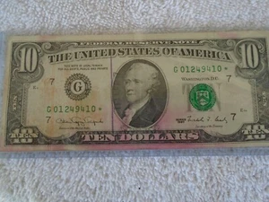 1990 US CURRENCY $10 BILL G 01249410 * .... 1990* $10 G STAR NOTE - Picture 1 of 3