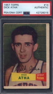 1957 Topps #14 Dick Atha signierte signierte Autokolben PSA/DNA authentisch - Bild 1 von 2