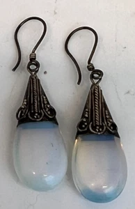 Sterling Silver Women Dangle Earings Blue Moon Stone Hook Pierced 925 VTG - Picture 1 of 4
