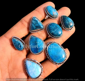 Compra fabulosas piedras preciosas de apatita enchapadas en plata de ley 925 lote de 10 piezas de anillos de preocupación - Imagen 1 de 3