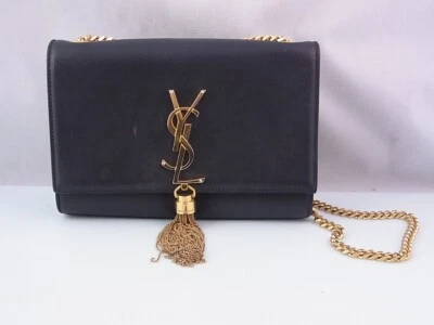 Saint Laurent Pompom Kate Umhängetasche Leder Tasche Schwarz Kettenhenkel Gold - Bild 1 von 4