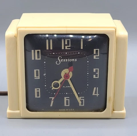 VTG MCM Sessions Art Deco Beige Alarm Clock Model 4A, Made in USA Cover