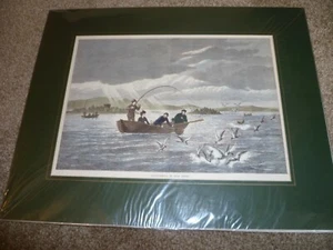 HAND COLOURED ANTIQUARIAN LITHOGRAPHIC PRINT 'TROUT FISHING ON LOCH LEVEN' 1875 - Picture 1 of 7