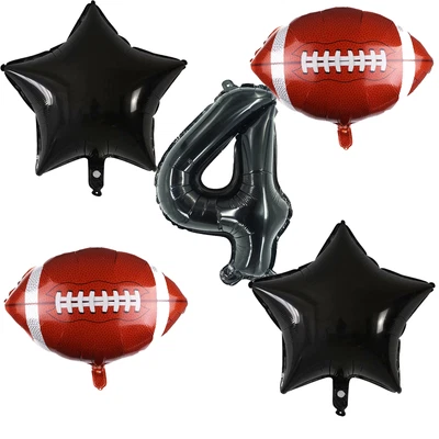 Balões de papel alumínio preto vermelho festa de aniversário futebol número 4 - Imagem 1 de 3