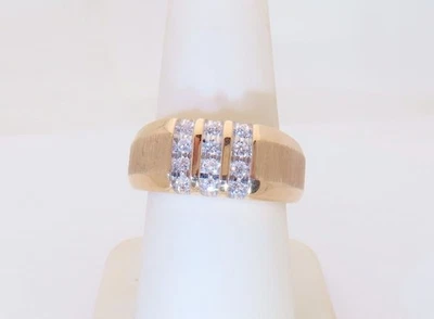 14k 黄金男式钻石戒指真钻石行政戒指 12 石尺寸 8 R1799 — 第 1/4 张图片