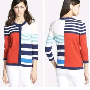 Cárdigan Suéter Kate Spade NY Ollie Abotonado Rayas Bloque de Color Náutico - Imagen 1 de 5