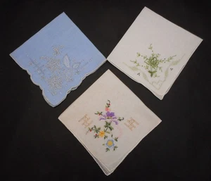 3 Vintage Handmade Handkerchiefs Hankies  Embroidery Petit Point + Beautiful #6 - Picture 1 of 15