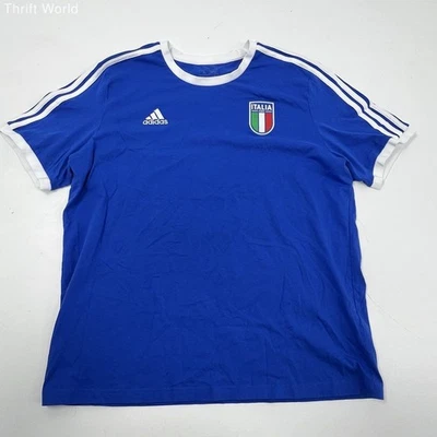 Adidas Men's Blue Italia FIGC 3 Stripe Soccer T-Shirt Jersey Size XL - Image 1 of 4
