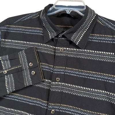 The North Face Mens Large Black Aztec Stripe Long Sleeve Button Up Shirt - Image 1 of 4