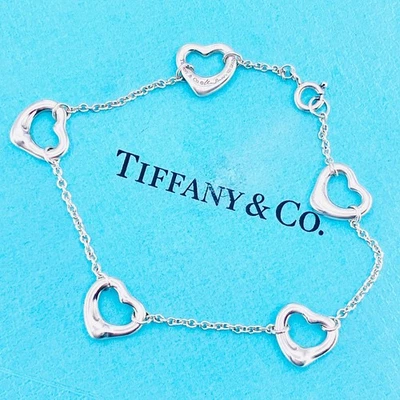 Tiffany & Co. Five Open Heart Bracelet 7.16" Elsa Peretti Sterling Silver925 - Image 1 of 4