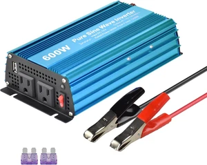 DC 12V to AC120V Pure Sine Wave Power Inverter 600W with Dual Sockets Output and - Picture 1 of 7