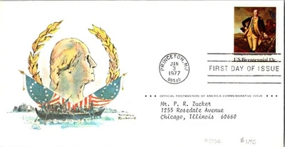 US FDC Postmasters Of America 1977 Washington At Princeton Scott 1704 Rockwell - Image 1 of 4