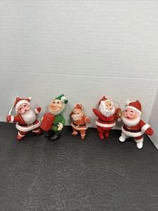 Vintage Lot Of 5 Flocked Christmas Ornaments Santa Elf Santa W/ Tennis Racket - Picture 1 of 15