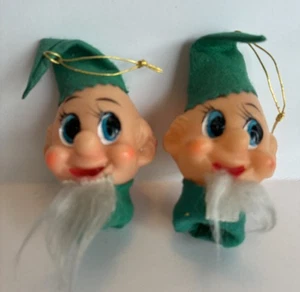 2 Vintage Weihnachtselfe Pixie KOPF Glühbirne Abdeckungen Japan grün - große Augen - Bild 1 von 8